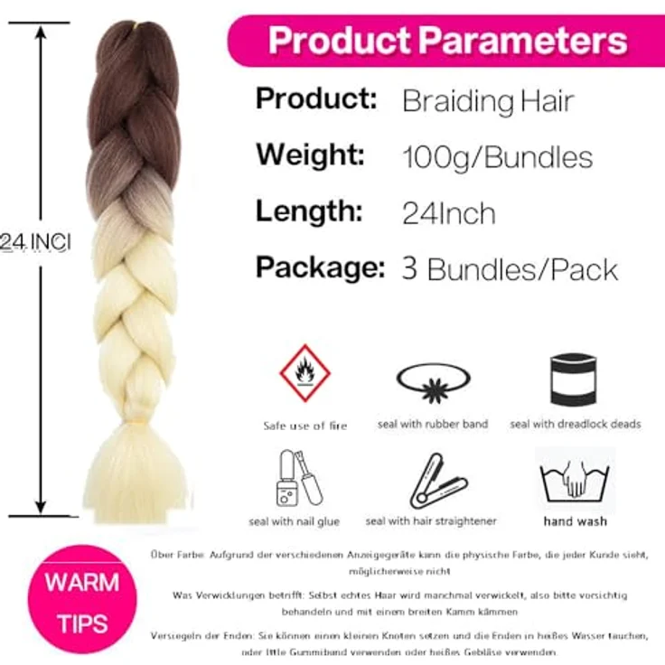 Shangxiu Jumbo Braids Extensions, 24" (60cm) ombre braun-blond Zöpfe zum Einflechten, 300g Kunsthaar – Bild 4