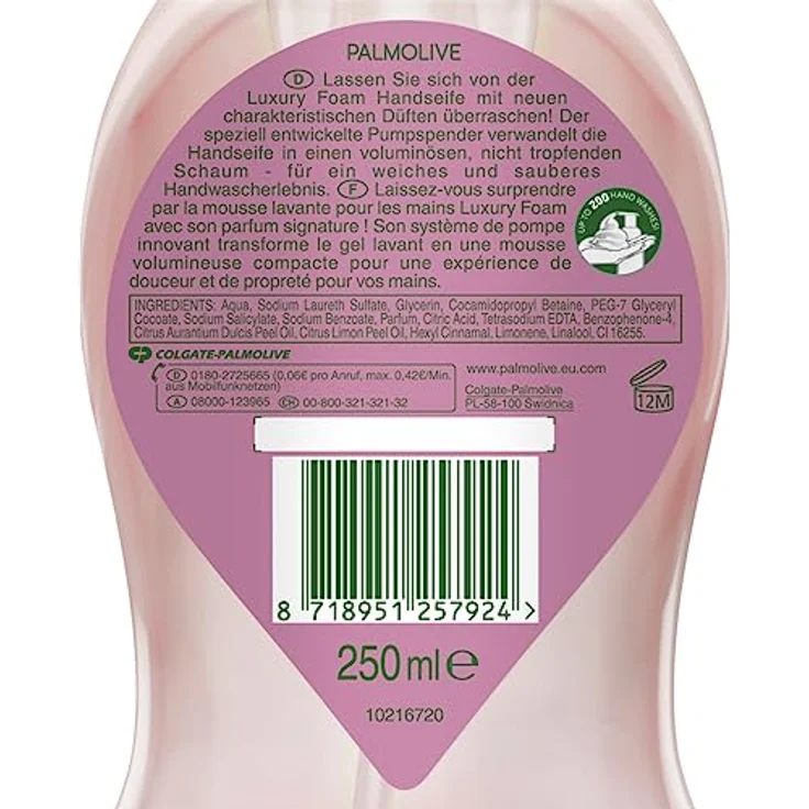 Palmolive Seife Luxury Foam Himbeere & Blaubeere 6x250ml - Schaumseife für die sanfte Reinigung der Hände – Bild 3