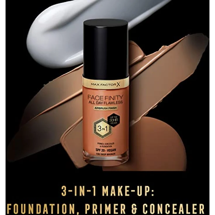 Max Factor Facefinity All Day Flawless, langanhaltende Make-up Foundation mit SPF 20, Farbton C82 Deep Bronze, 30 ml – Bild 7