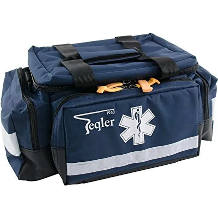 Teqler T-131063BL Rettungstasche Lüttich, wasserabweisendes Nylon, klein, 43 x 21 x 27 cm, mit gepolsterten Tragegriffen und reflektorierenden Streifen