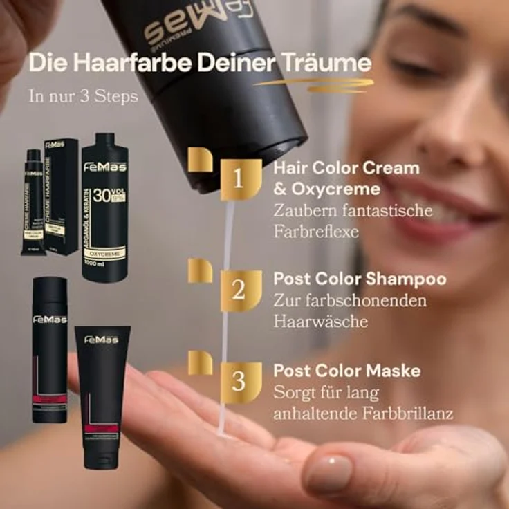 Femmas Premium Haarfarbe, Professionelle Cremefarbe mit Arganöl, 100 ml – intensive Farbnuancen und perfekte Grauhaarabdeckung – Bild 7