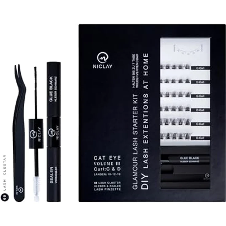 NICLAY DIY Lash Starterkit N1690.3, Professionelles Wimpern-Set mit 60 wiederverwendbaren Wimpern-Clustern, Cat Eye III, 10/12/16 mm – Bild 1