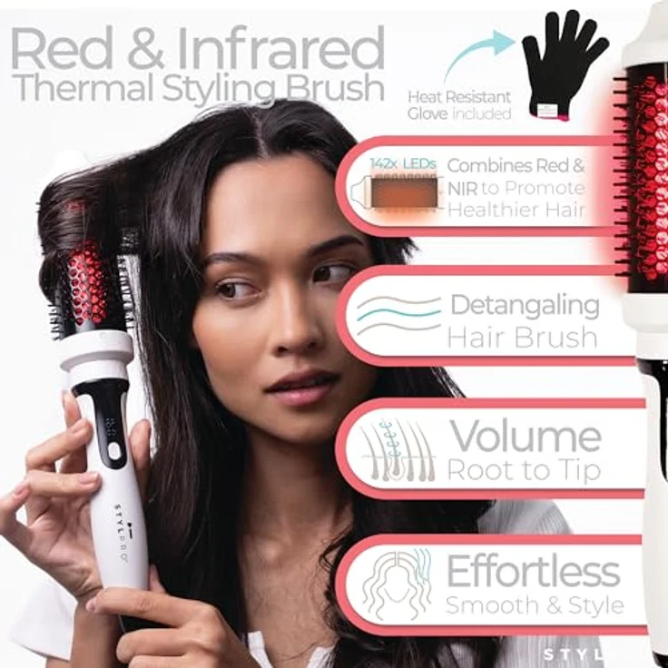 STYLPRO Red & Infrared Thermal Brush, Warmluftbürste mit Infrarot-Technologie und schlankem Design, rot – Bild 2