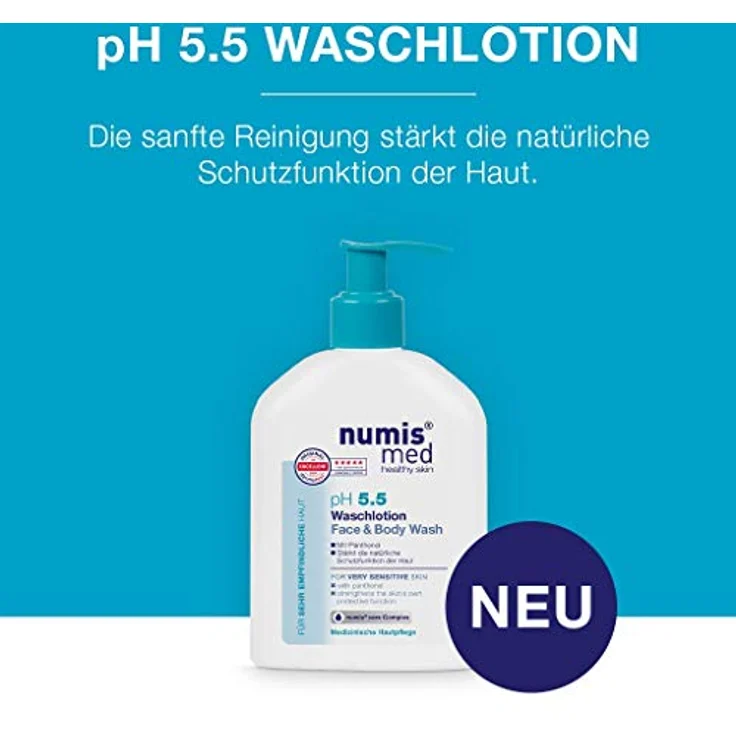 numis med Waschlotion ph 5.5 - Hautberuhigende Körperlotion für sehr empfindliche & sensible Haut - vegane Hautpflege Lotion ohne Silikone, Parabene & Mineralöl - Bodylotion (1x 200 ml) – Bild 3