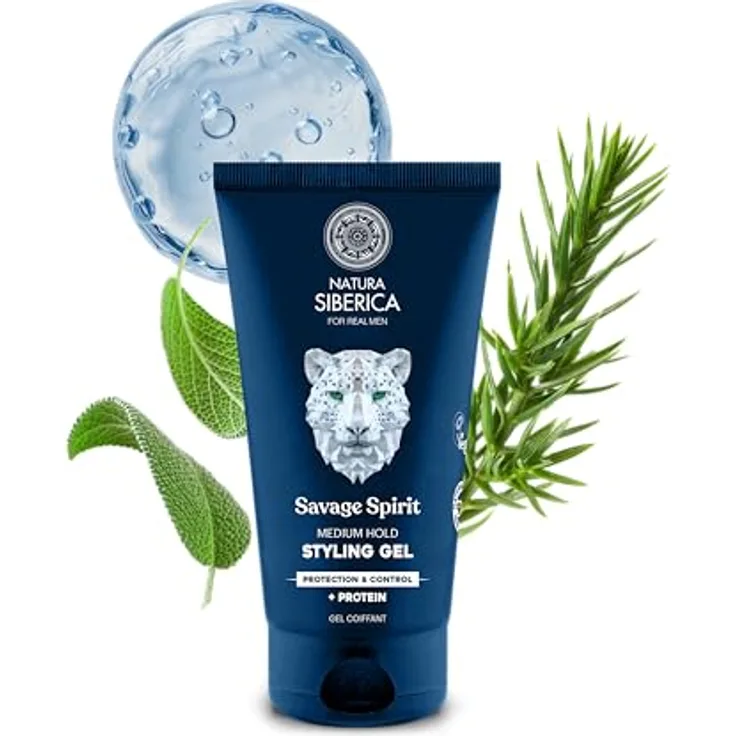 Natura Siberica Men Savage Spirit, Medium Hold Styling Gel mit Salbei und Wacholder, 150 ml - für definierten Look und Pflege