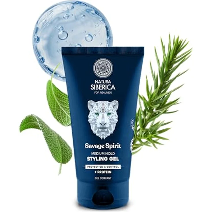 Natura Siberica Men Savage Spirit, Medium Hold Styling Gel mit Salbei und Wacholder, 150 ml - für definierten Look und Pflege – Bild 1
