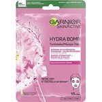 Garnier Tuchmaske, Gesichtsmaske für fahle Haut, Glow-boostend und feuchtigkeitsspendend, Mit Hyaluronsäure und Sakura, Hydra Bomb, 28 g
