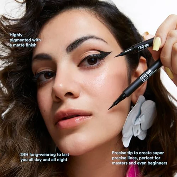 3INA The 24H Pen Eyeliner Mini, langanhaltender Eyeliner in intensivem Schwarz, wasserfest, 0,6 ml – Bild 4