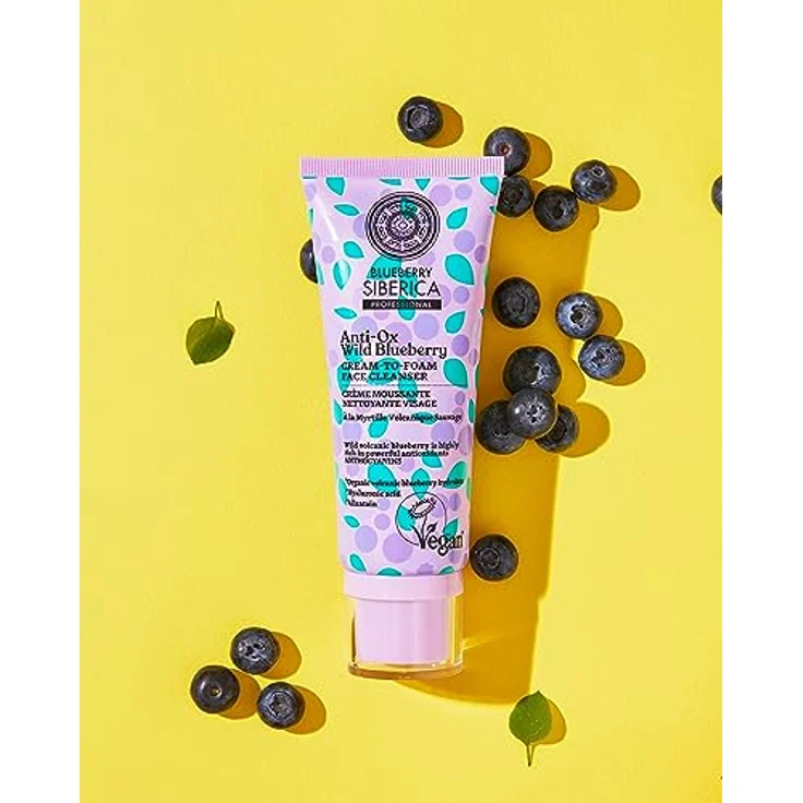 Natura Siberica Cream To Foam Face Cleanser, Gesichtsreinigung mit antioxidativen Wirkungen, 100 ml, vegan, Wild Blueberry – Bild 3
