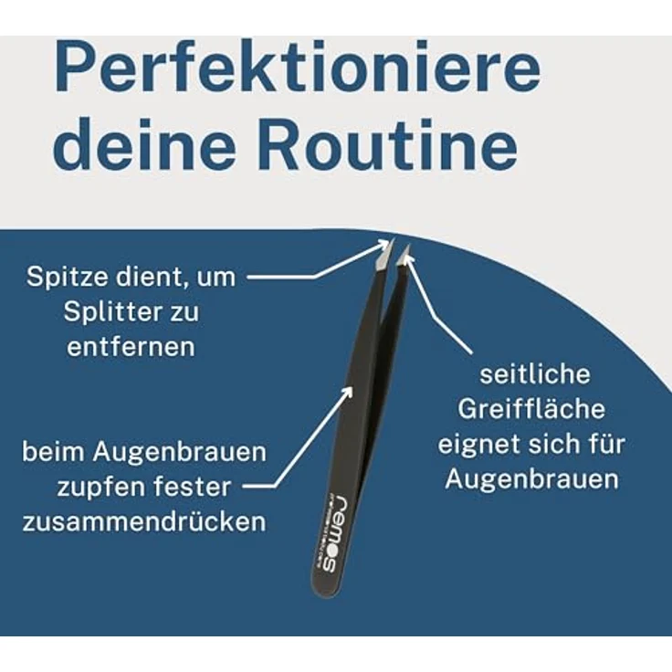 remos professional body care REMOS Kombipinzette 2in1, Edelstahl [INOX] rostfrei, 9.5 cm, schwarz für Splitter und Haare – Bild 4
