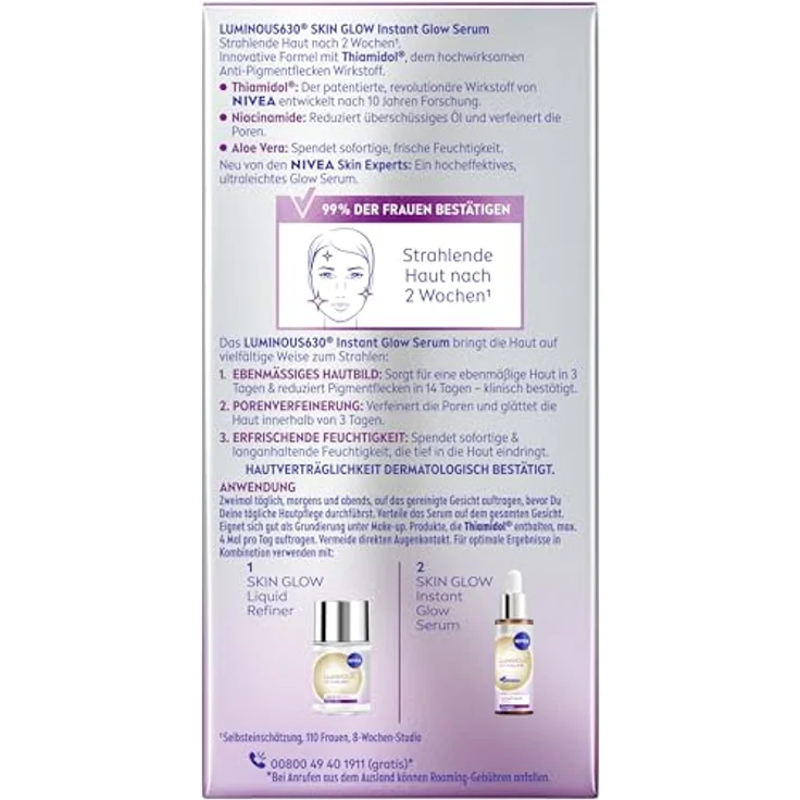 Nivea LUMINOUS630® Skin Glow Instant Glow Serum, 30 ml, mit Thiamidol® gegen Pigmentflecken, für strahlende Haut – Bild 8