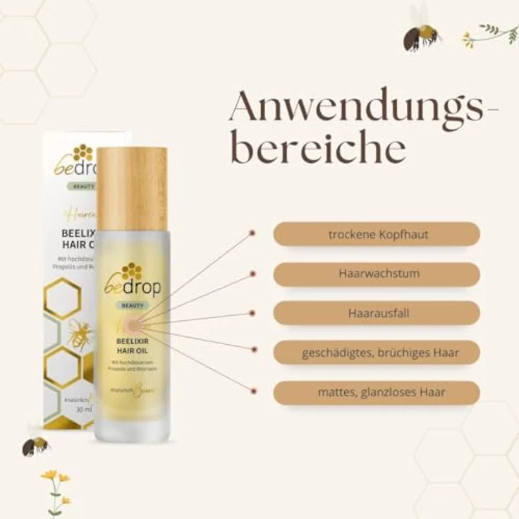 bedrop Beelixir Hair Oil/Haaröl mit Manuka Honig, Propolis & Rosmarinextrakt auf Basis von Arganöl - 30ml (3) 3er Set, für geschmeidiges und starkes Haar – Bild 4