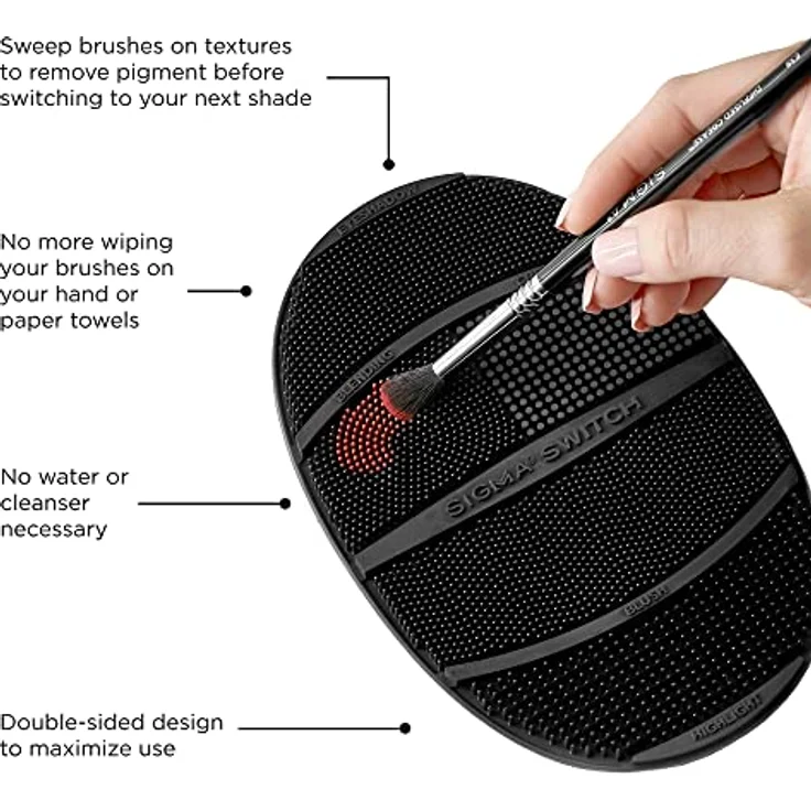 Sigma Beauty Sigma Switch Pinselmatte - Farbwechsel-Pinselmatte, weiche Silikonstruktur - funktioniert mit Foundation, Puder und flüssigem Make-up, doppelseitig - verhindert Pinselschäden - schwarz – Bild 3