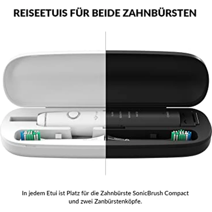 TrueLife SonicBrush Compact Duo Set mit zwei Sonic Bürsten, 2 Reisehüllen, 2 Ladestationen und 4 Standardbürstenköpfe in der Packung, 4 Reinigungsmodi, 70 000 Bewegungen pro Minute – Bild 4