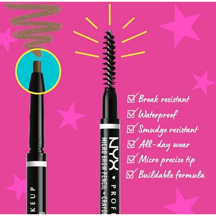 NYX Professional Makeup Micro Brow Pencil Augenbrauenstift, Farbton 7.5 Grey, 0.09 g mit präziser Korrektur und integriertem Pinsel – Bild 2