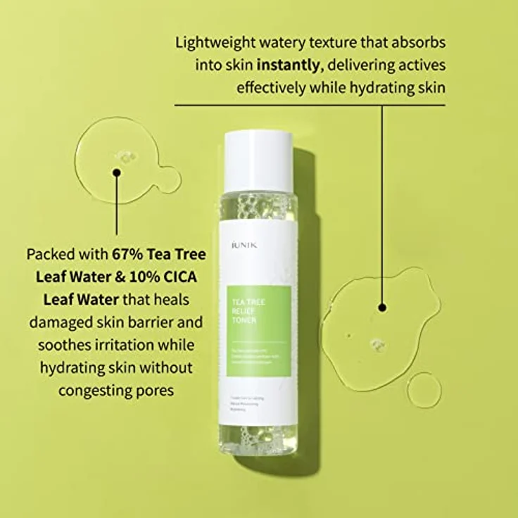 iUNIK Tea Tree Relief, veganes Gesichtswasser, 200 ml – Feuchtigkeitscreme bei Akne, gereizter Haut, Teebaum 67%, Centella Asiatica 19,5% – Bild 4