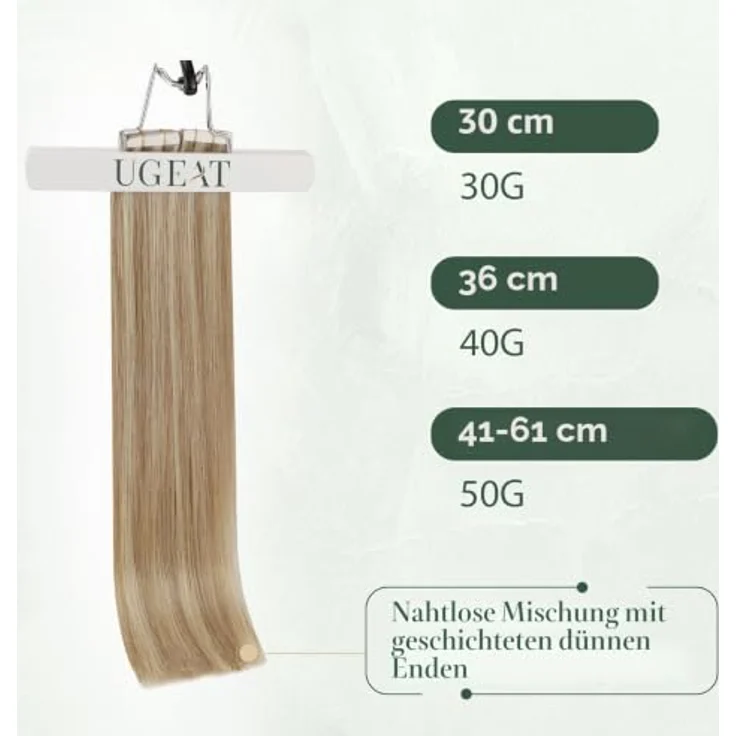 Ugeat Tape Extensions Echthaar Braun Highlights, Remy-Echthaar 60 cm, 50 g, 20 Stück #10/613 – Bild 2