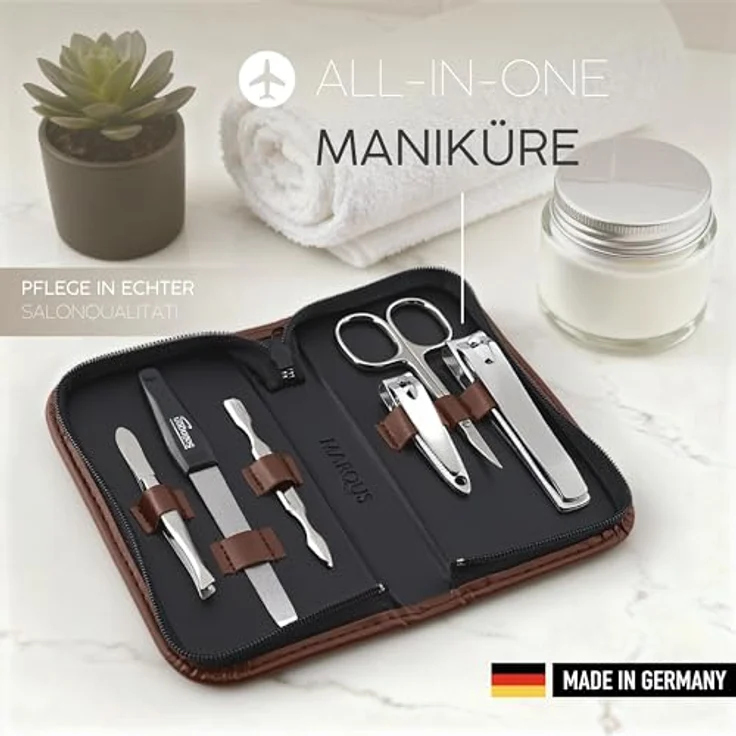 marQus Maniküre Set Solingen, 6-teiliges Nagelset aus glänzendem nickelfarbenem Stahl im Kunst-Leder Etui, ideal für Hand- & Fußpflege, reisefreundlich – Bild 5