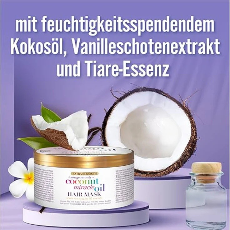 OGX Extra Strength Coconut Miracle Oil Hair Mask (300 g) feuchtigkeitsspendende Haarmaske für trockenes Haar mit Kokosöl, pflegende Anti Frizz Haarkur – Bild 2
