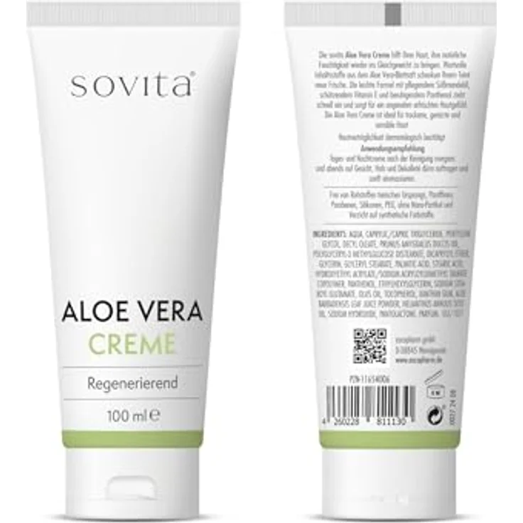 SoVita Aloe Vera Creme, feuchtigkeitsspendende Gesichts- und Nachtpflege mit Süßmandelöl, Vitamin E & Panthenol, leichte Textur, 100 ml – Bild 2