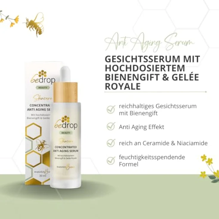 bedrop Concentrated Anti Aging Serum mit Bienengift & Gelée Royal hochdosiert - Reine Imker Qualität ohne Zusatzstoffe (3x 30 ml Sparset) – Bild 2