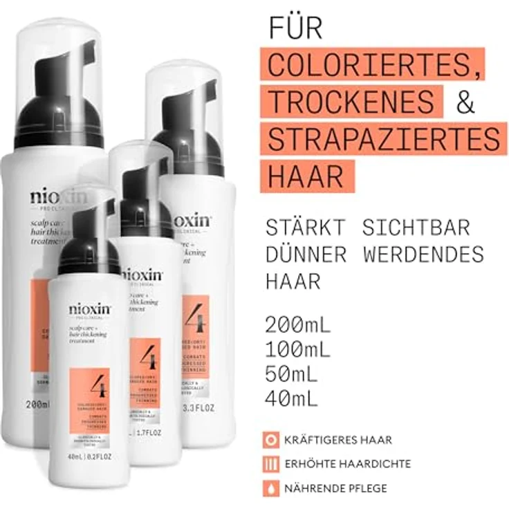 NIOXIN Scalp + Hair System 4 Hair Thickening Treatment - Niacinamid Serum für strapaziertes, sichtbar dünner werdendes Haar - mit Biotin & Koffein (100 ml) – Bild 2