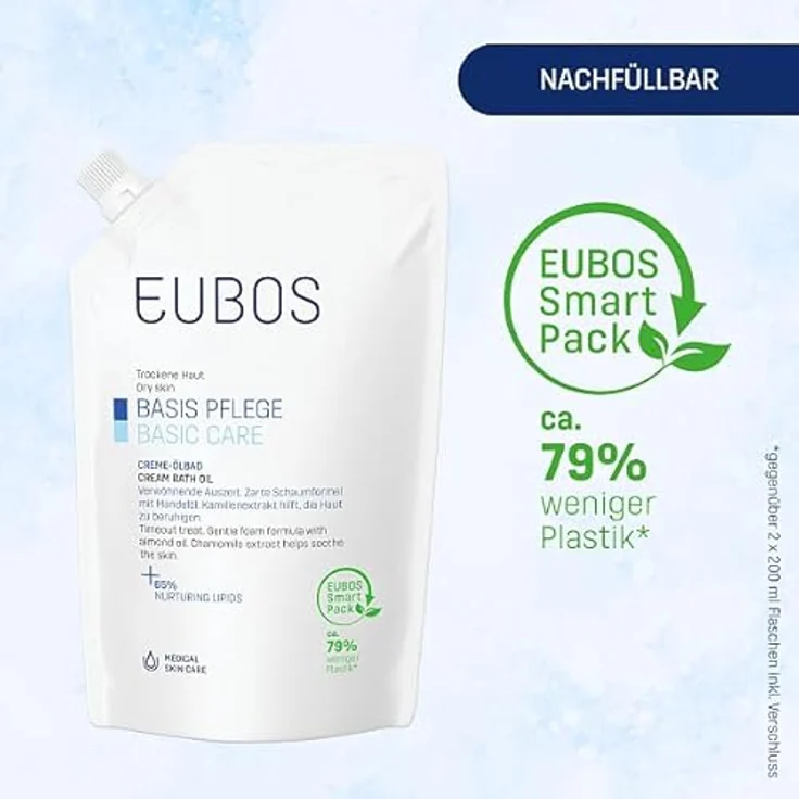 EUBOS CREME-ÖLBADE | Leicht schäumendes Bade-Öl für trockene Haut | Mit Süßmandel- und Sojaöl | 200ml – Bild 5