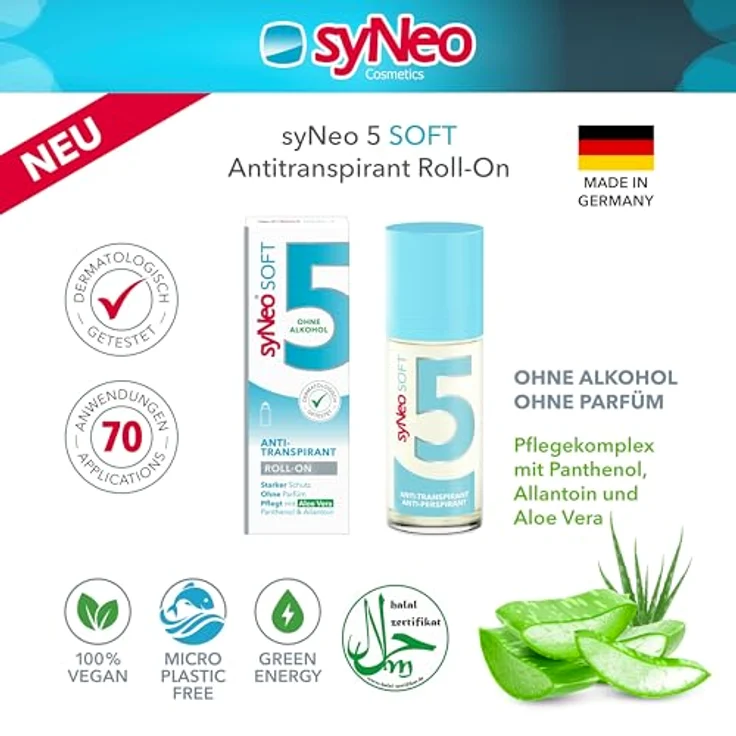 syNeo 5 soft Antitranspirant Roll-On ohne Alkohol, 3er Pack (3 x 50 ml), Anti Schweiß Deo für Damen und Herren gegen starkes Schwitzen – Bild 3