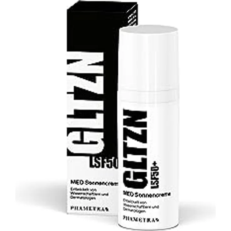 GLTZN MED Sonnencreme LSF50+ | Sehr hoher Schutz bei allergischer und empflindlicher Haut | ohne Octocrylene | UVA + UVB Schutz | wasserfest | ohne Duftstoffe | vegan | ohne Mikroplastik | 50ml
