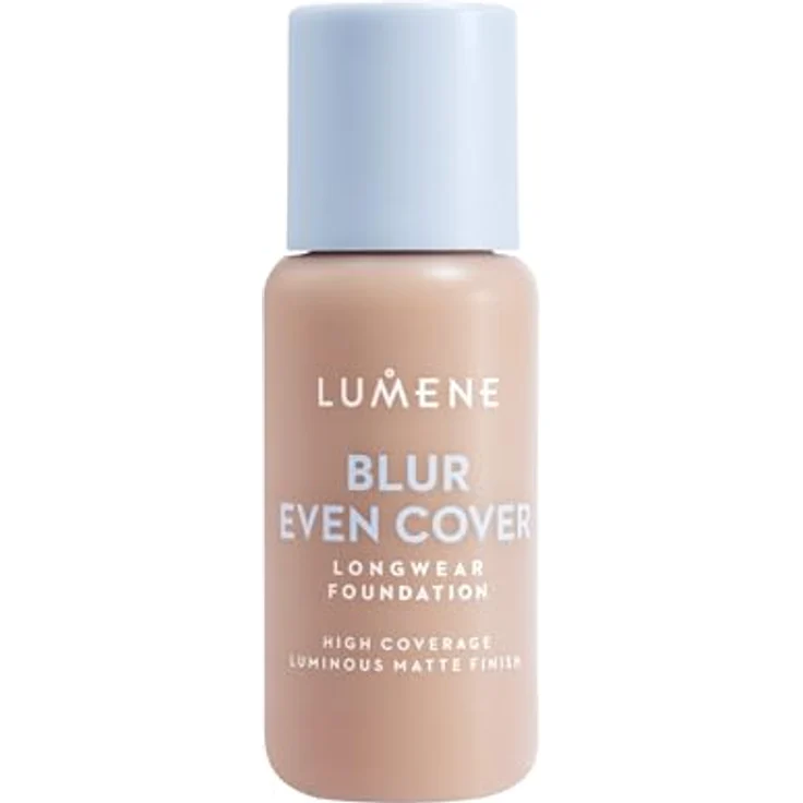 LUMENE Blur Even Cover Foundation, hochdeckende Flüssigfoundation mit 16 Stunden Halt, strahlendem mattem Finish, Niacinamid & nordischer Heidelbeere, Farbton 4, 30 ml, parfümfrei – Bild 1