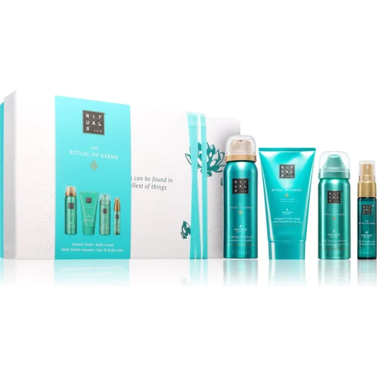 RITUALS The Ritual Of Karma Geschenkset für Damen, Duschschaum 200 ml, Körperspray 50 ml, Körpercreme 70 ml, feuchtigkeitsspendend und regenerierend