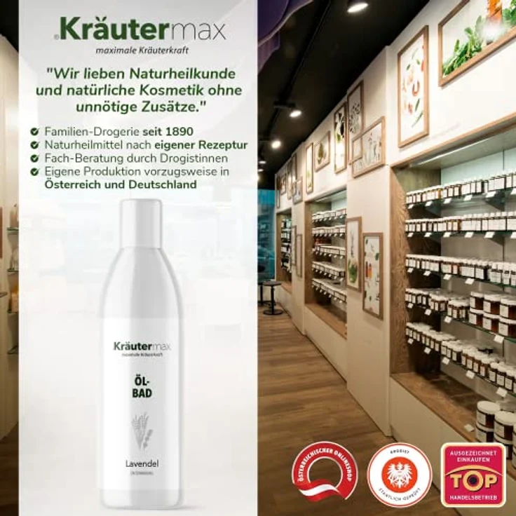 Kräutermax Lavendel Ölbad, Badezusatz für Entspannungsbad mit 100 % naturreinem Lavendelöl, 250 ml – Bild 5