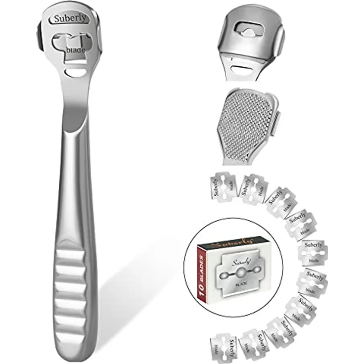 URAQT Hornhauthobel Edelstahl, Fußschaber Rasierer mit 1 Ersatzklinge, rostfrei und wasserdicht für professionelle Pediküre