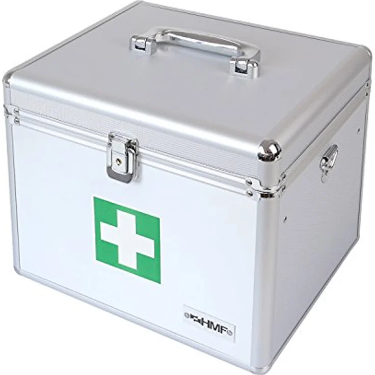 HMF 14702-09 Alu Medizinkoffer, Erste Hilfe Koffer mit Tragegriff, 4 Fächer, 30 x 25 x 25 cm, abschließbar, DIN-zertifiziert – Bild 4