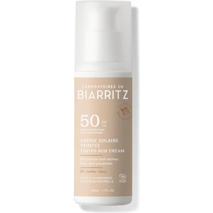 Laboratoires de Biarritz Getönte Sonnencreme Gesicht Elfenbein LSF50 Bio-zertifiziert Hydriert Mattiert Sorgt für gesundes Strahlen 50 ml Made in France – Bild 2