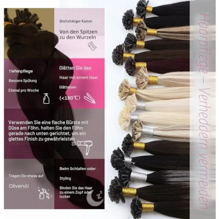Moresoo U Tip Echthaar Extensions, 50g Braun, Keratin Remy Bondings, 45cm Länge – Bild 4