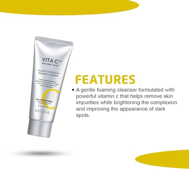 Missha Vita C Plus Aktiv-Reinigungsschaum, Gesichtsreinigung mit Vitamin C, 120 ml, feuchtigkeitsspendend und antioxidativ – Bild 3