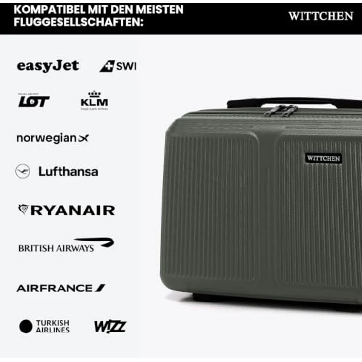 WITTCHEN Stripes Line Kosmetiktasche, Hartschalenkoffer aus ABS mit zwei Fächern und abnehmbarem Schultergurt, khaki – Bild 5