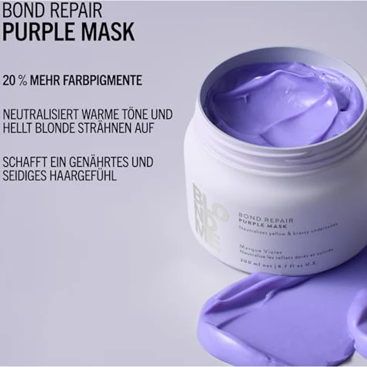 Schwarzkopf Professional BLONDME Bond Repair Purple Mask Cool Haarmaske 200 ml - Neutralisiert Gelbtöne, Pflegend und Stärkend – Bild 3