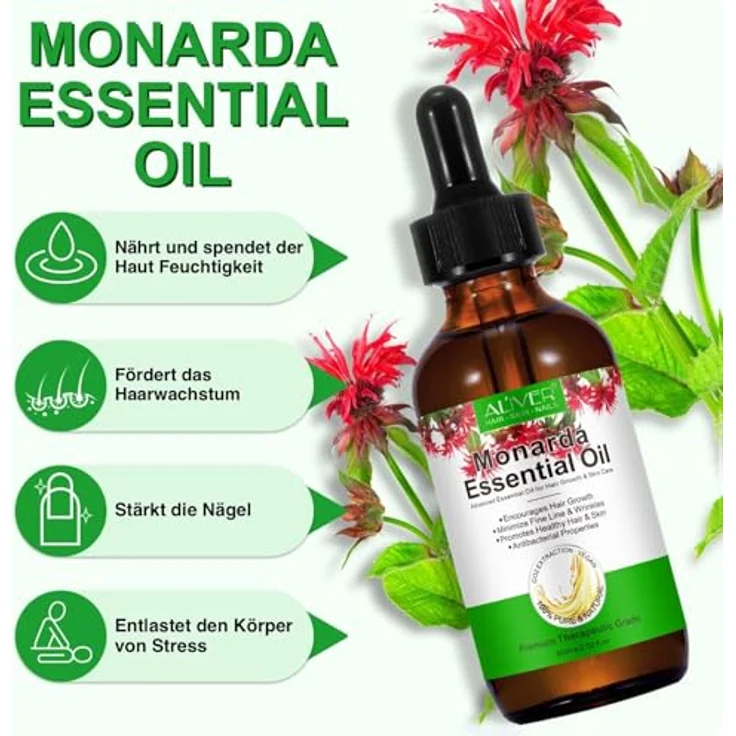 P-Beauty Ätherisches Monarda Öl, 2x60ml Haaröl, Hautpflegeöl & Wimpernöl - Feuchtigkeitsspendend, Haarwachstum, Anti-Aging - Natürliches Pflegeöl für alle Hauttypen – Bild 3