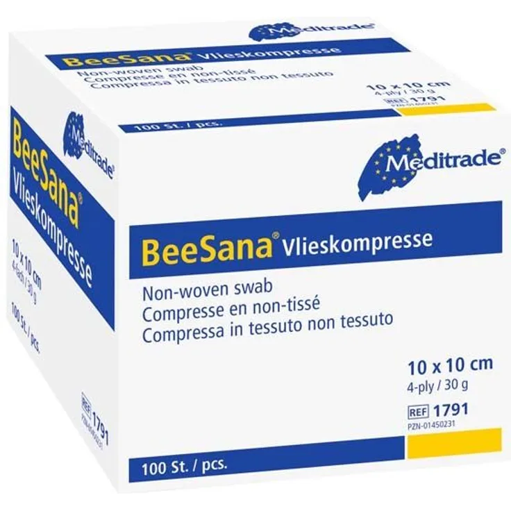 Meditrade Vlieskompressen unsteril 10x10 cm, 4-fach, 30g, 100 Stück Kombipackung zur äußeren Wundversorgung