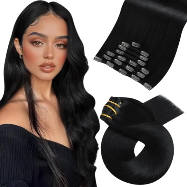 Moresoo Clip in Extensions Echthaar, 60 cm, 7 Stück, 120g, seidiges Remy-Haar, atmungsaktiv, für Volumen und Länge – Bild 1