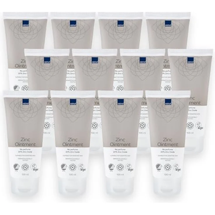 ABENA Zinksalbe 100ml, 12 PACK, Schutzcreme mit 20% Zinkoxid, beruhigend & schnell einziehend, Frei von Duftstoffen, Dermatologisch getestet – Bild 1