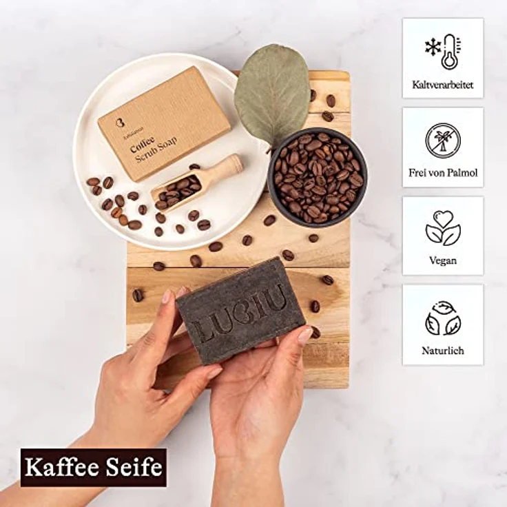 lubiu Kaffee Seife mit Peeling 100g - Bio Seife Stück Kaffeeseife - Bio Duschseife Damen und Naturseife Männer - Körper Peeling Seife - Natural Soap – Bild 2