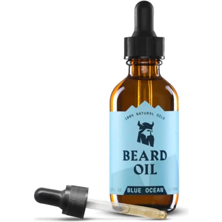 Striking Viking Bartöl Blue Ocean, 60 ml, für Herren, wachstumsfördernd mit Argan- & Jojobaölen, spendet Feuchtigkeit & reduziert Juckreiz – Bild 1