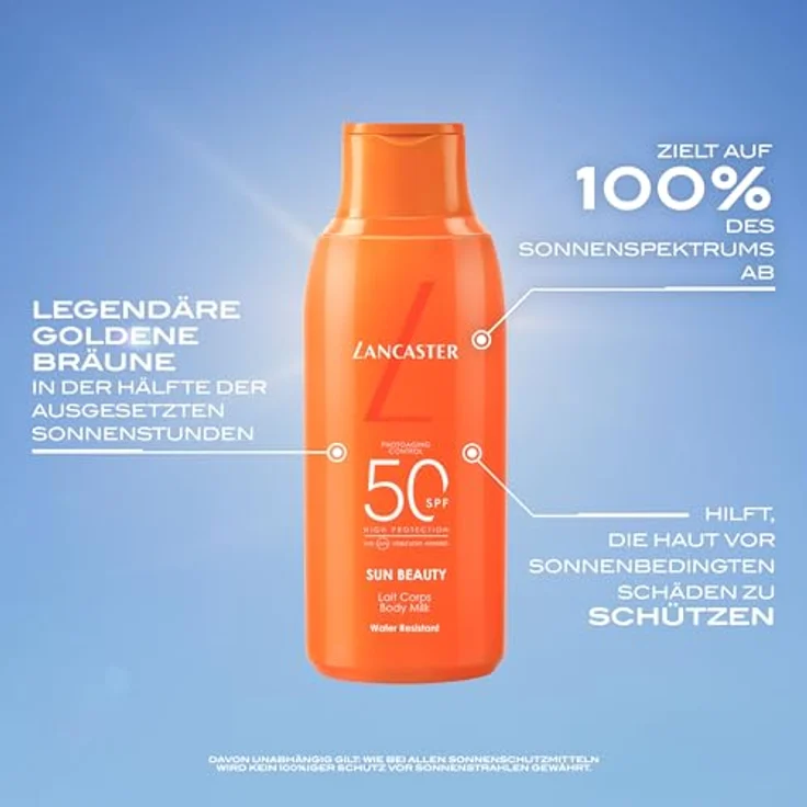 Lancaster Sun Beauty Body Milk SPF50, 100 ml - Schützt vor lichtbedingter Hautalterung, pflegt und repariert Hautschäden, langanhaltende Wirkung, einfache Anwendung, dermatologisch getestet – Bild 3
