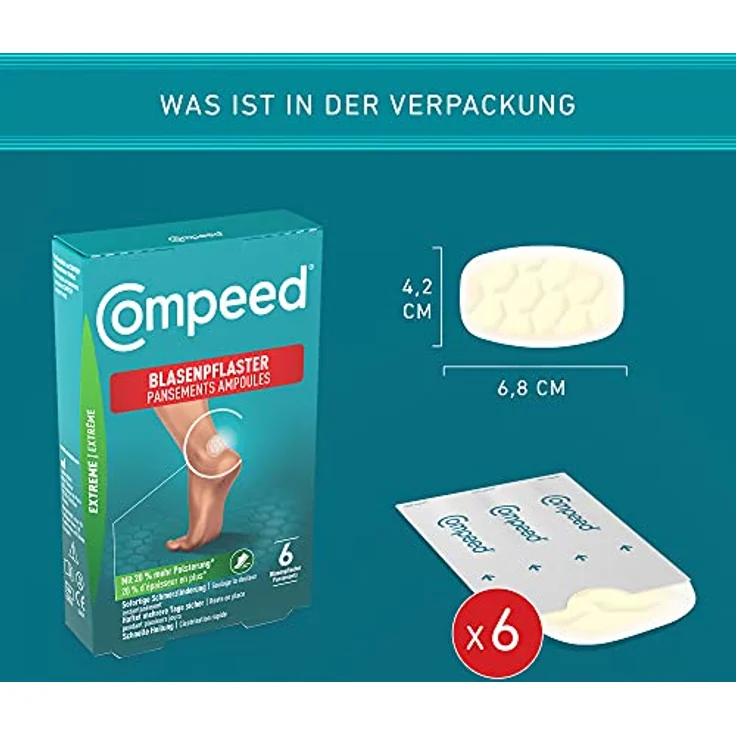 Compeed Blasenpflaster Extreme– Hydrokolloid-Pflaster für extra starken Schutz bei Blasen an den Fersen,6 Stück (1er Pack) – Bild 3