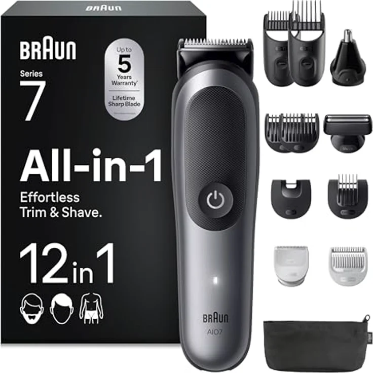 Braun All-in-One Series 7 12-in-1 Groomingset ProBlade, Nasenhaartrimmer für Herren, grau/schwarz – Bild 2