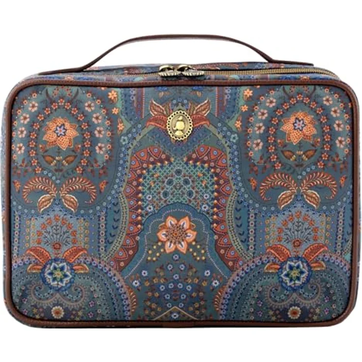 PIP Studio Casey Beautycase Jabali, Kosmetiktasche aus Polyestersamt mit üppigem Blumenmuster, blau, 27 x 10 x 19 cm – Bild 1