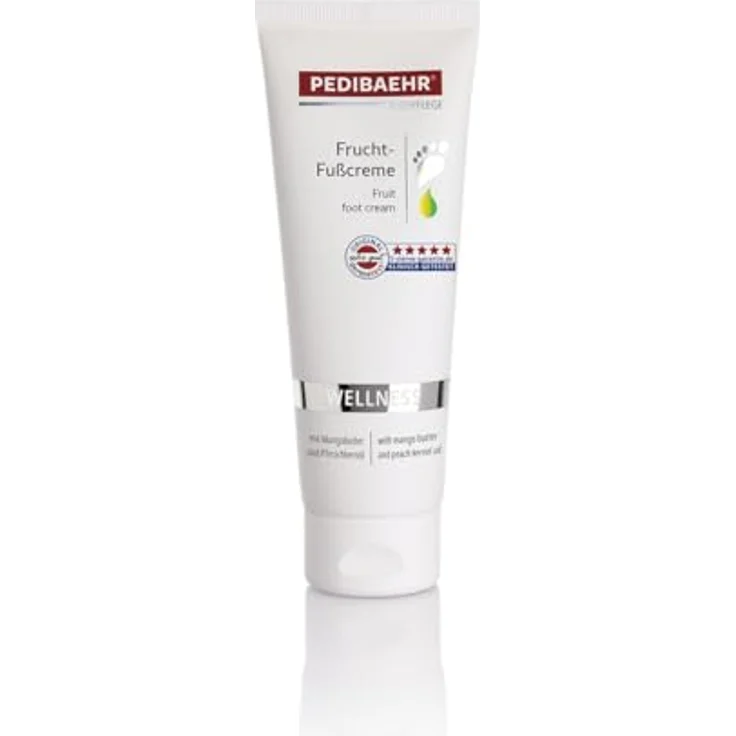 Pedibaehr Fußbalsam, Frucht Fußcreme mit Mangobutter und Pfirsichkernöl, intensiv durchfeuchtend mit Hyaluronsäure und Urea, 125 ml – Bild 2